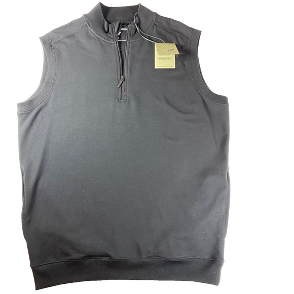 Horn Legend Other - HORN LEGEND Men Quarter Zip Vest L Black Supima Stretch Luxury Sleeveless Jacket